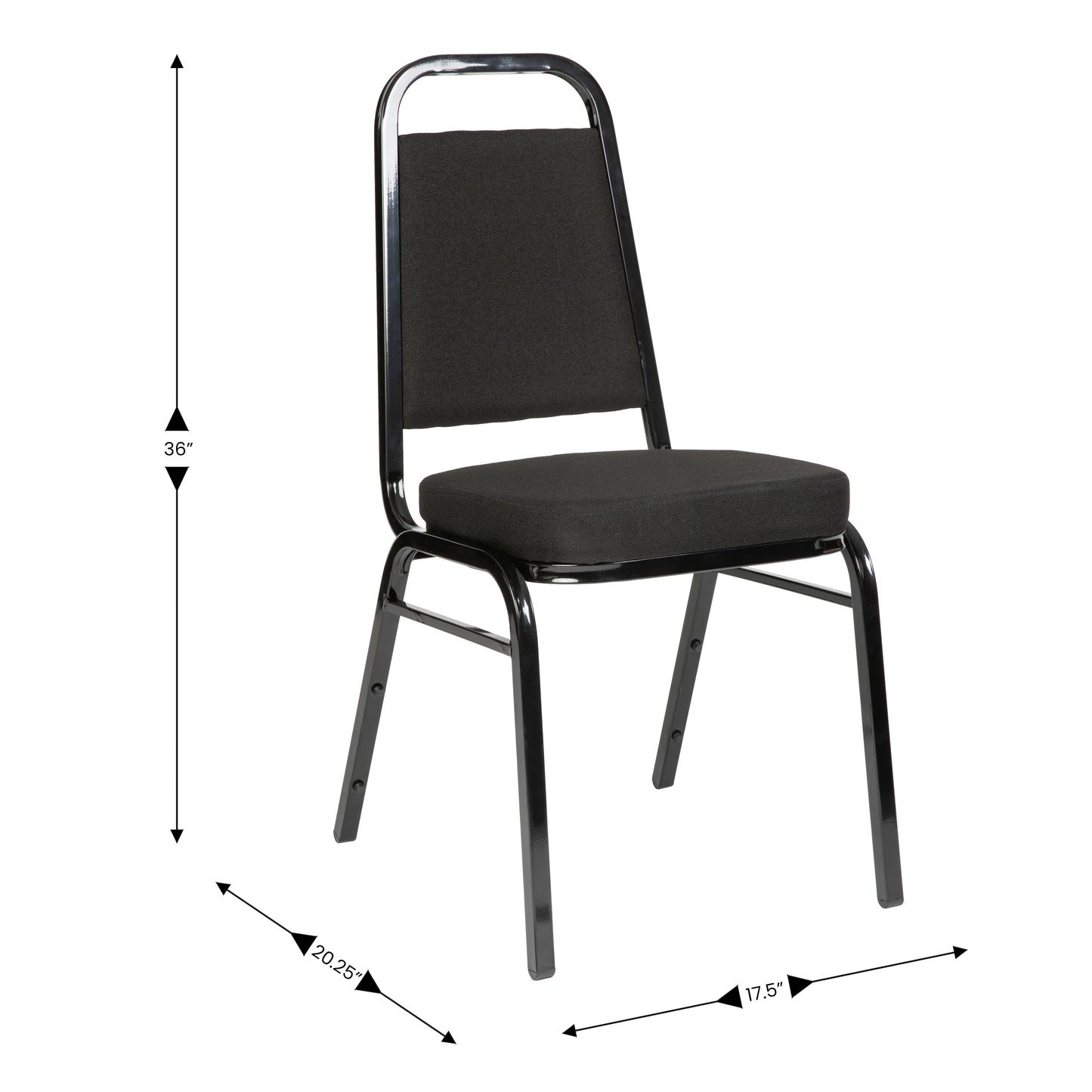 HERCULES Series Trapezoidal Back Stacking Banquet Chair with Black Fabric and 2.5'' Thick Seat - Black Frame Black Fabric/Black Frame