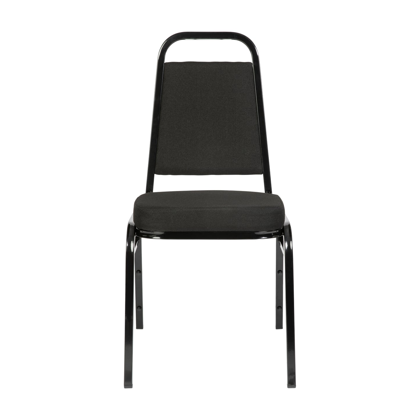 HERCULES Series Trapezoidal Back Stacking Banquet Chair with Black Fabric and 2.5'' Thick Seat - Black Frame Black Fabric/Black Frame