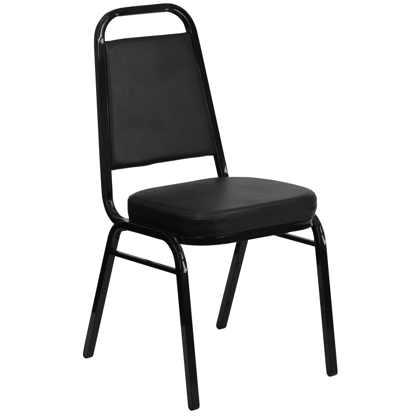 HERCULES Series Trapezoidal Back Stacking Banquet Chair in Black Vinyl - Black Frame Black Vinyl/Black Frame