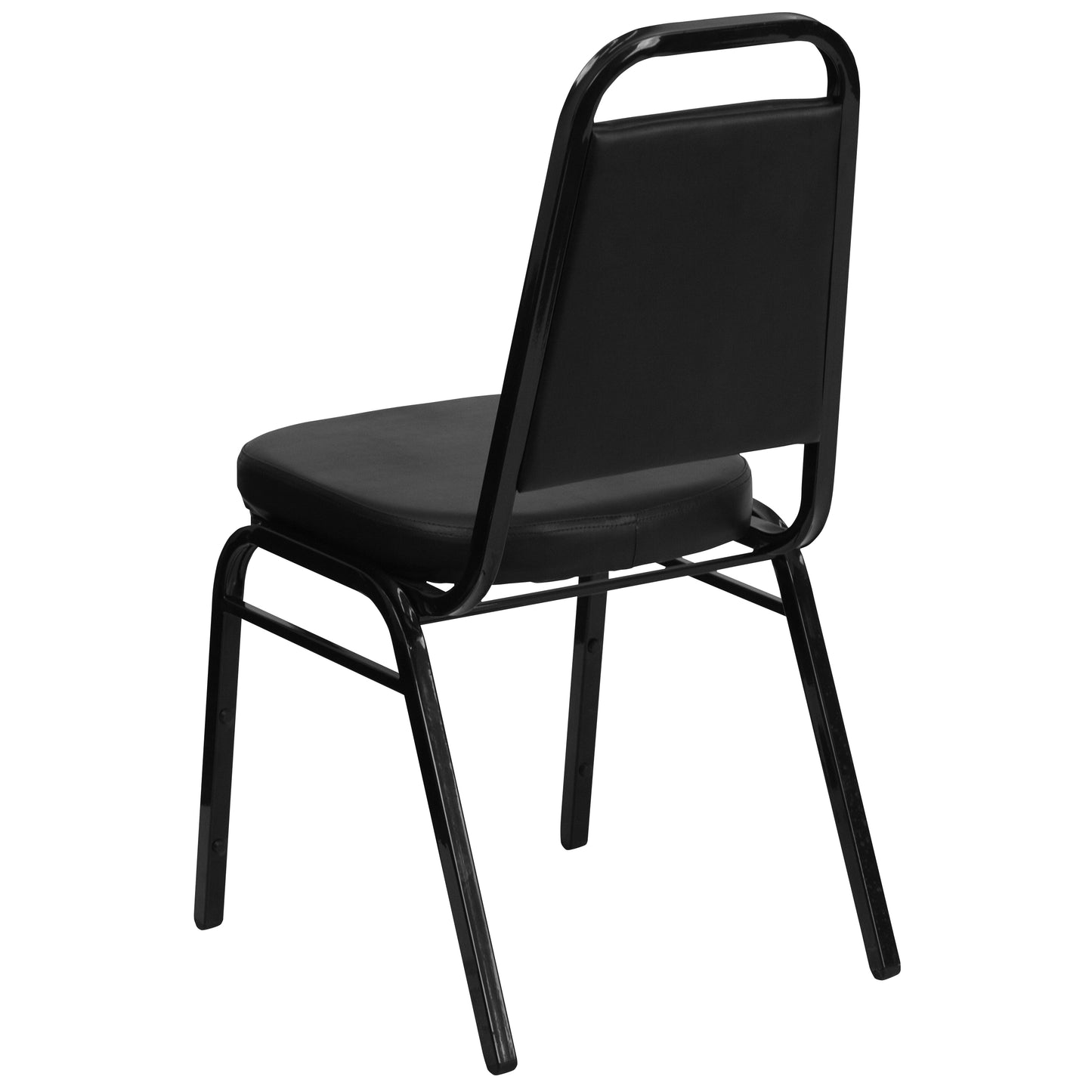 HERCULES Series Trapezoidal Back Stacking Banquet Chair in Black Vinyl - Black Frame Black Vinyl/Black Frame