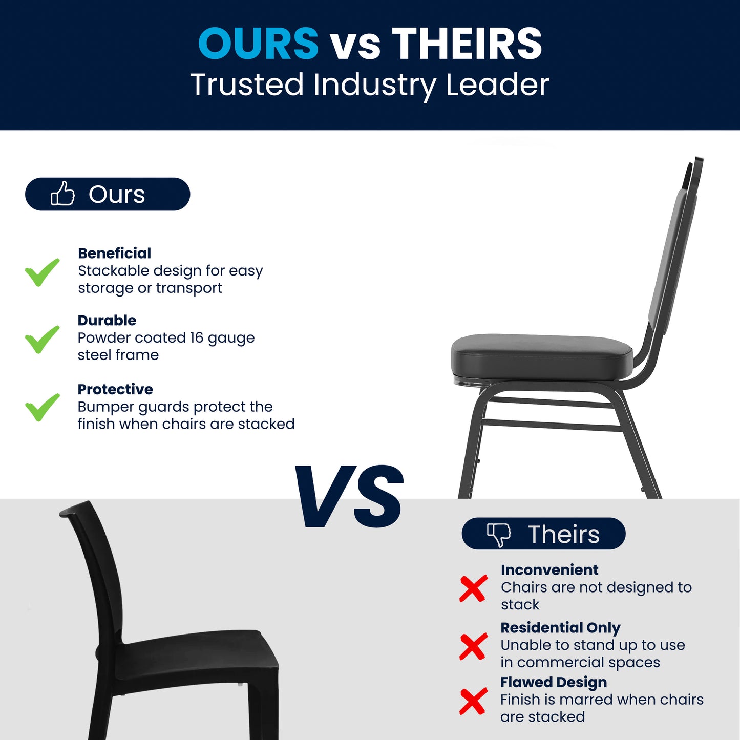 HERCULES Series Trapezoidal Back Stacking Banquet Chair in Black Vinyl - Black Frame Black Vinyl/Black Frame