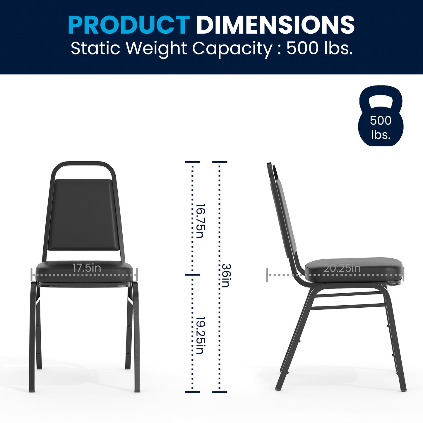 HERCULES Series Trapezoidal Back Stacking Banquet Chair in Black Vinyl - Black Frame Black Vinyl/Black Frame