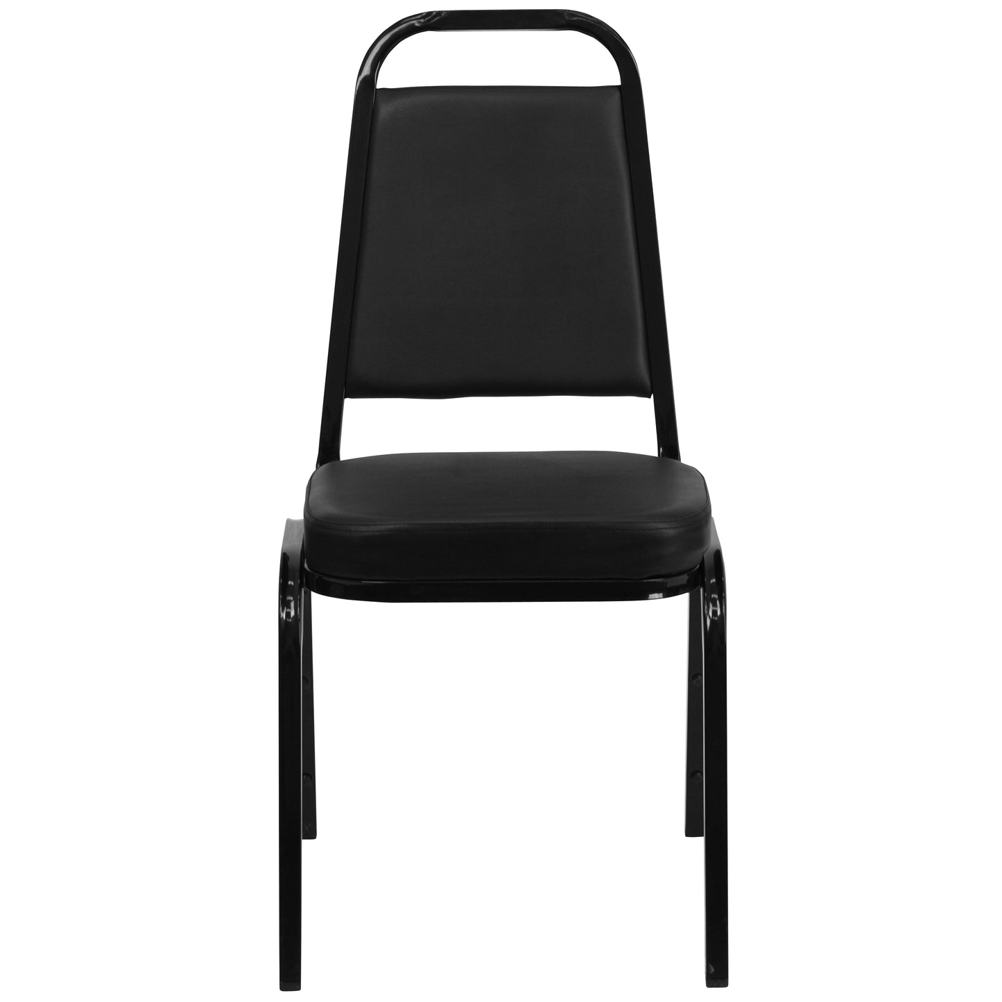 HERCULES Series Trapezoidal Back Stacking Banquet Chair in Black Vinyl - Black Frame Black Vinyl/Black Frame