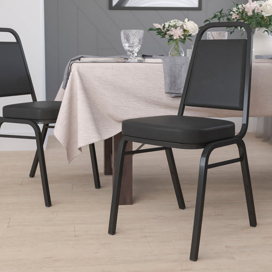 HERCULES Series Trapezoidal Back Stacking Banquet Chair in Black Vinyl - Black Frame Black Vinyl/Black Frame