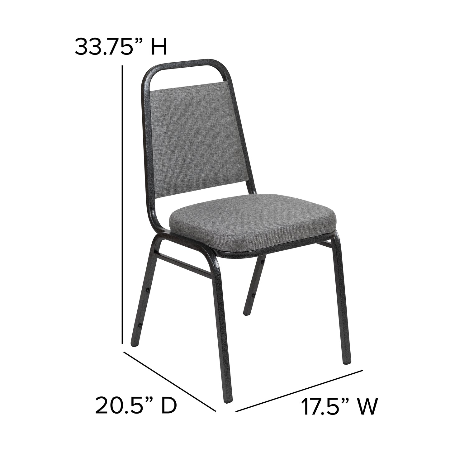 HERCULES Series Trapezoidal Back Stacking Banquet Chair with 2.5" Thick Seat in Gray Fabric - Silver Vein Frame Gray Fabric/Silver Vein Frame