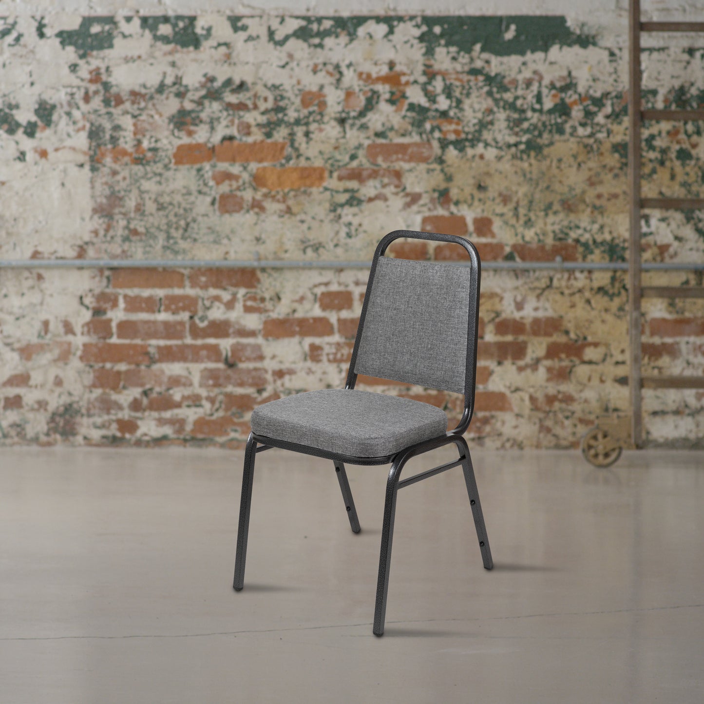 HERCULES Series Trapezoidal Back Stacking Banquet Chair with 2.5" Thick Seat in Gray Fabric - Silver Vein Frame Gray Fabric/Silver Vein Frame