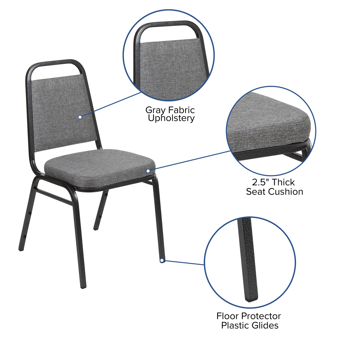 HERCULES Series Trapezoidal Back Stacking Banquet Chair with 2.5" Thick Seat in Gray Fabric - Silver Vein Frame Gray Fabric/Silver Vein Frame