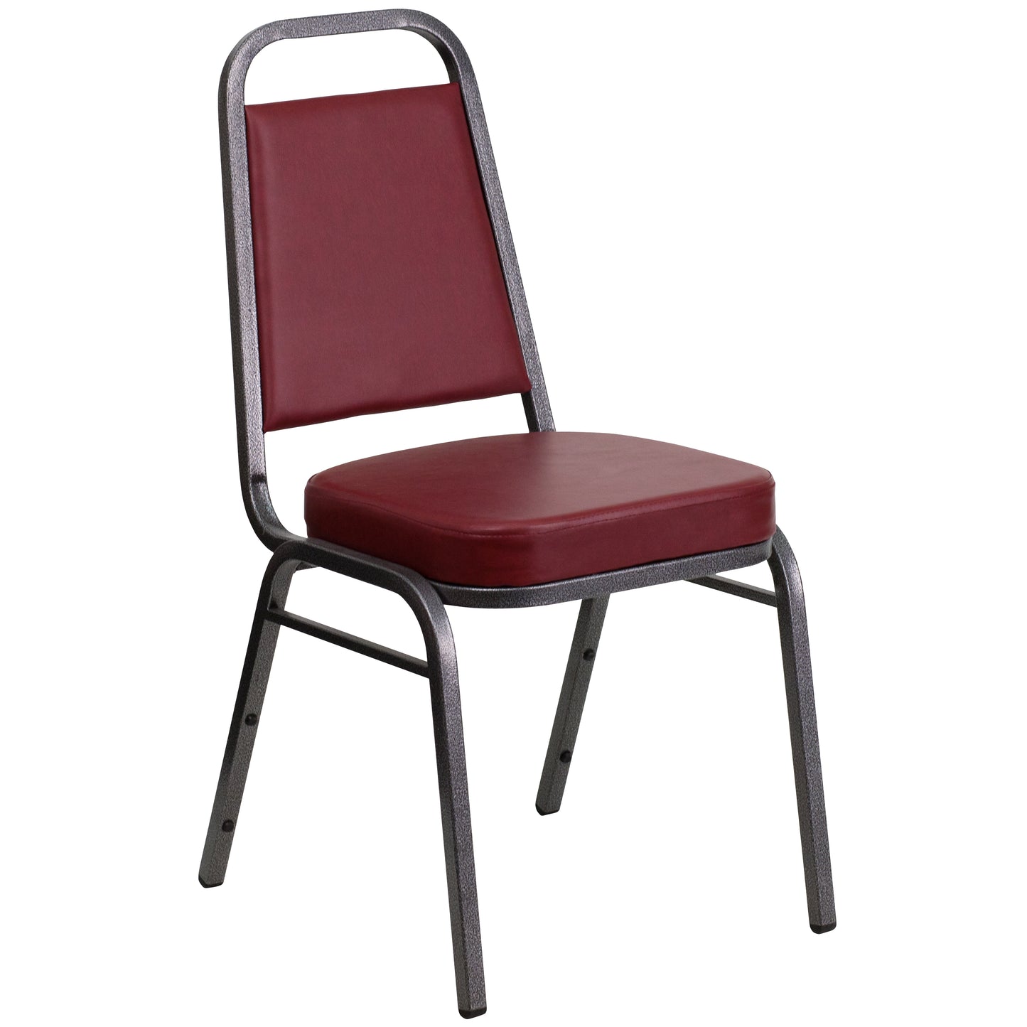 HERCULES Series Trapezoidal Back Stacking Banquet Chair in Burgundy Vinyl - Silver Vein Frame Burgundy Vinyl/Silver Vein Frame