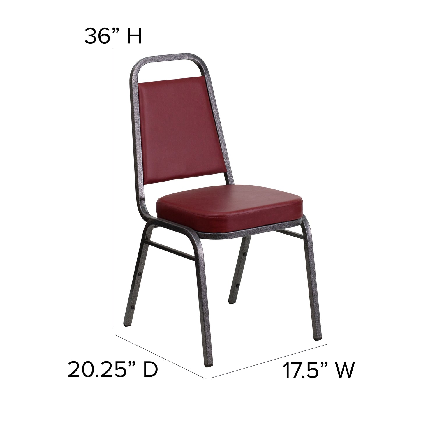 HERCULES Series Trapezoidal Back Stacking Banquet Chair in Burgundy Vinyl - Silver Vein Frame Burgundy Vinyl/Silver Vein Frame