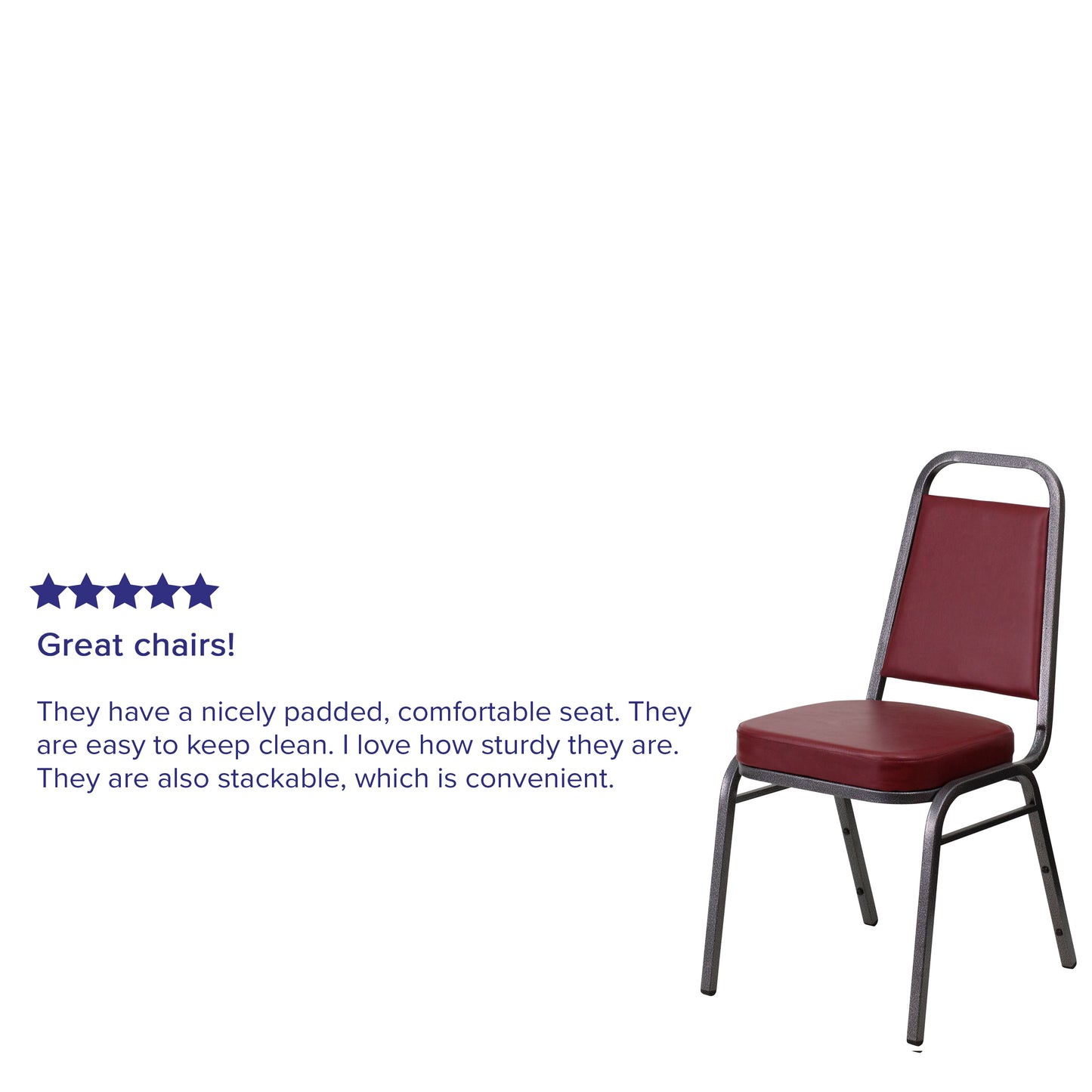HERCULES Series Trapezoidal Back Stacking Banquet Chair in Burgundy Vinyl - Silver Vein Frame Burgundy Vinyl/Silver Vein Frame