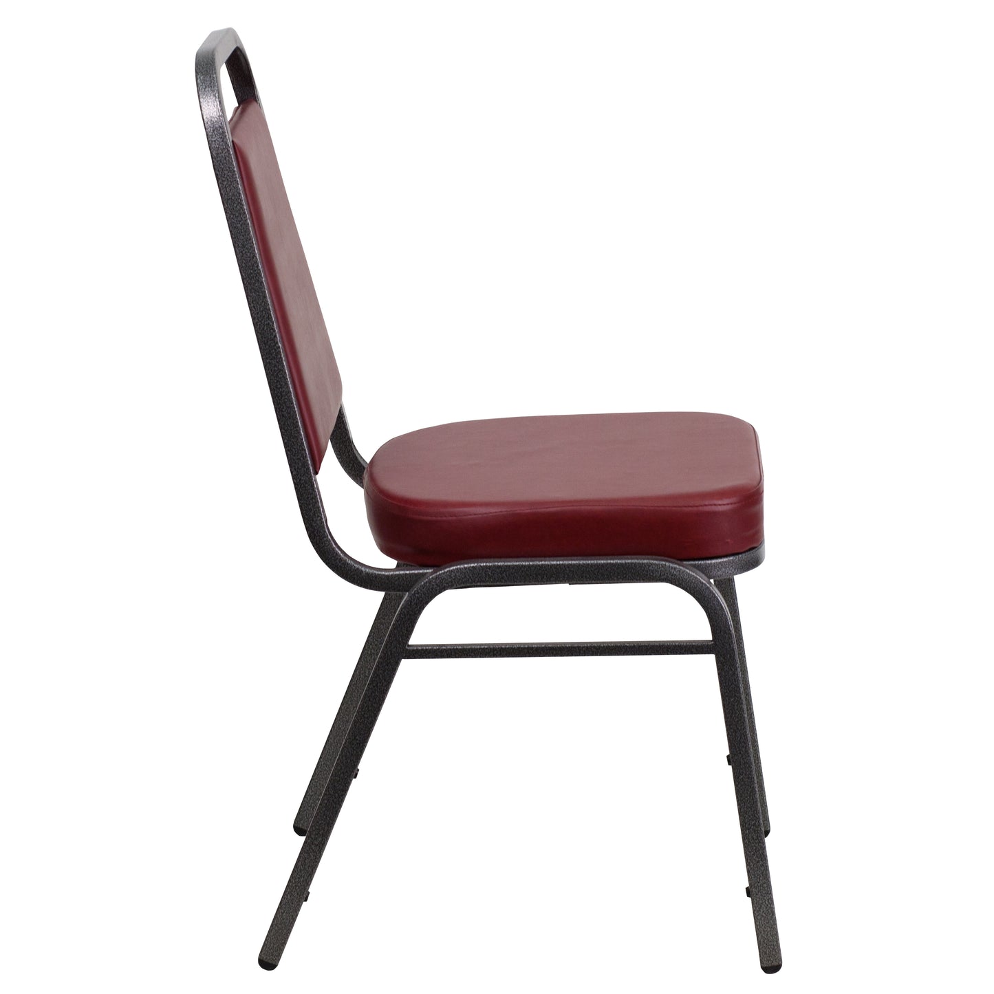HERCULES Series Trapezoidal Back Stacking Banquet Chair in Burgundy Vinyl - Silver Vein Frame Burgundy Vinyl/Silver Vein Frame