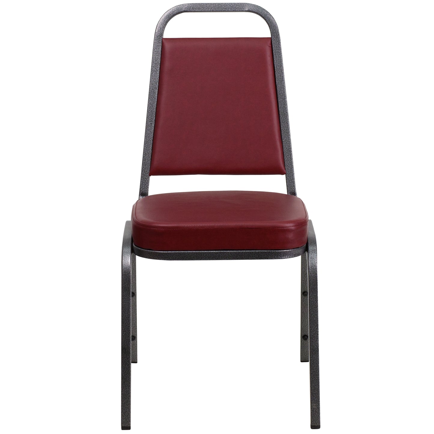 HERCULES Series Trapezoidal Back Stacking Banquet Chair in Burgundy Vinyl - Silver Vein Frame Burgundy Vinyl/Silver Vein Frame