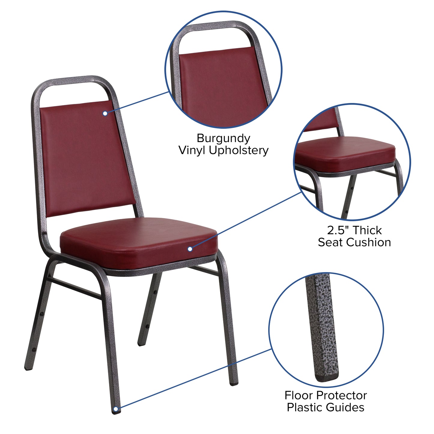 HERCULES Series Trapezoidal Back Stacking Banquet Chair in Burgundy Vinyl - Silver Vein Frame Burgundy Vinyl/Silver Vein Frame