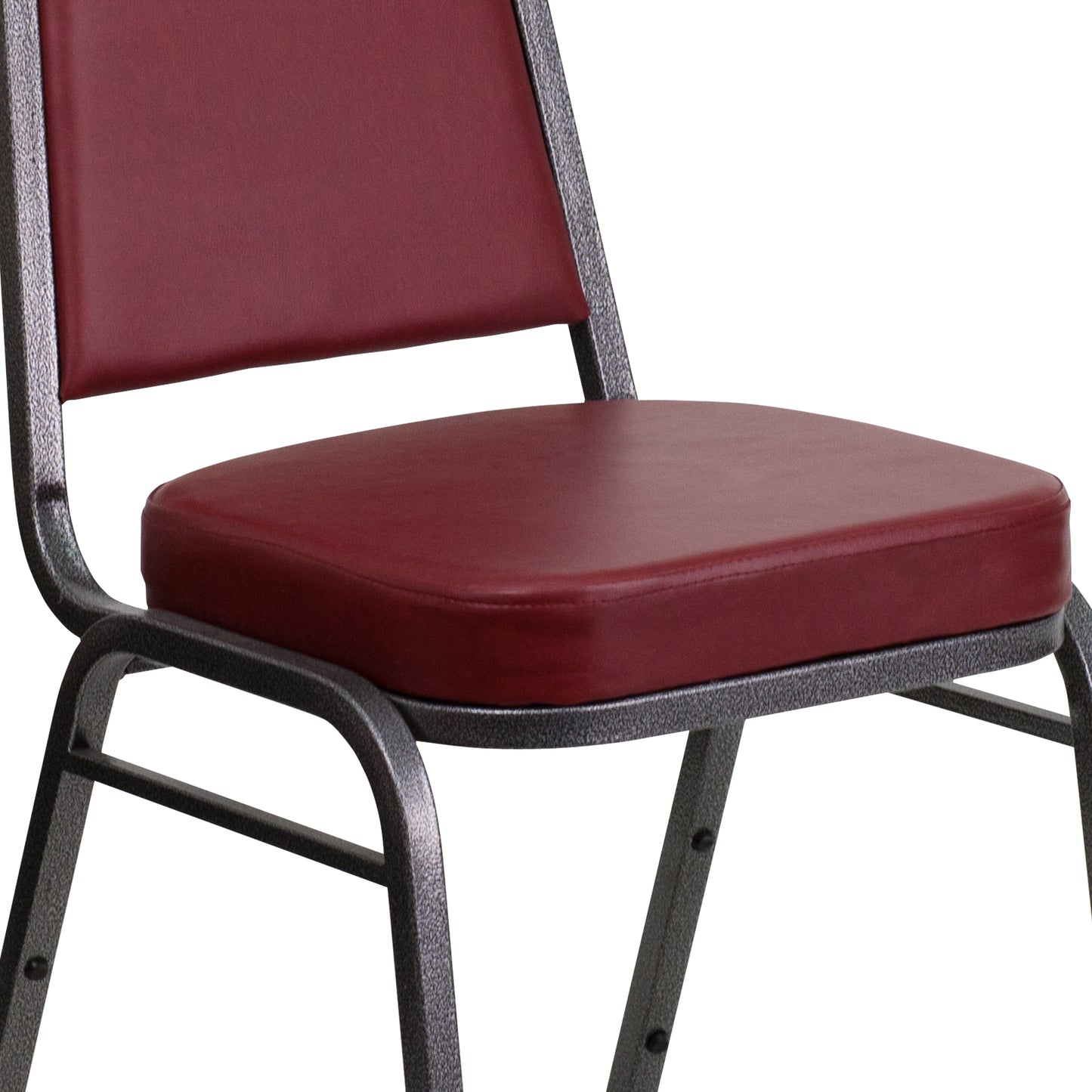 HERCULES Series Trapezoidal Back Stacking Banquet Chair in Burgundy Vinyl - Silver Vein Frame Burgundy Vinyl/Silver Vein Frame