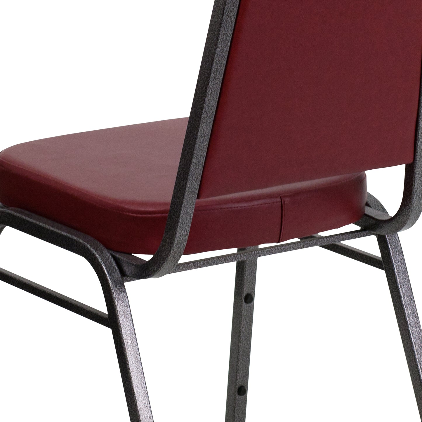 HERCULES Series Trapezoidal Back Stacking Banquet Chair in Burgundy Vinyl - Silver Vein Frame Burgundy Vinyl/Silver Vein Frame