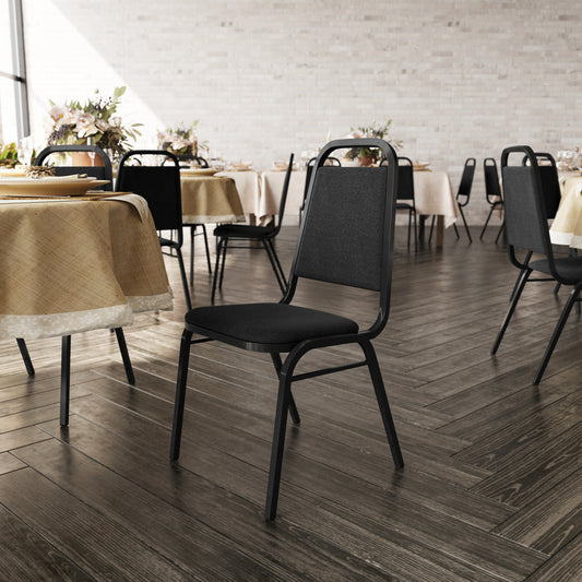 HERCULES Series Trapezoidal Back Stacking Banquet Chair in Black Fabric - Black Frame Black Fabric/Black Frame