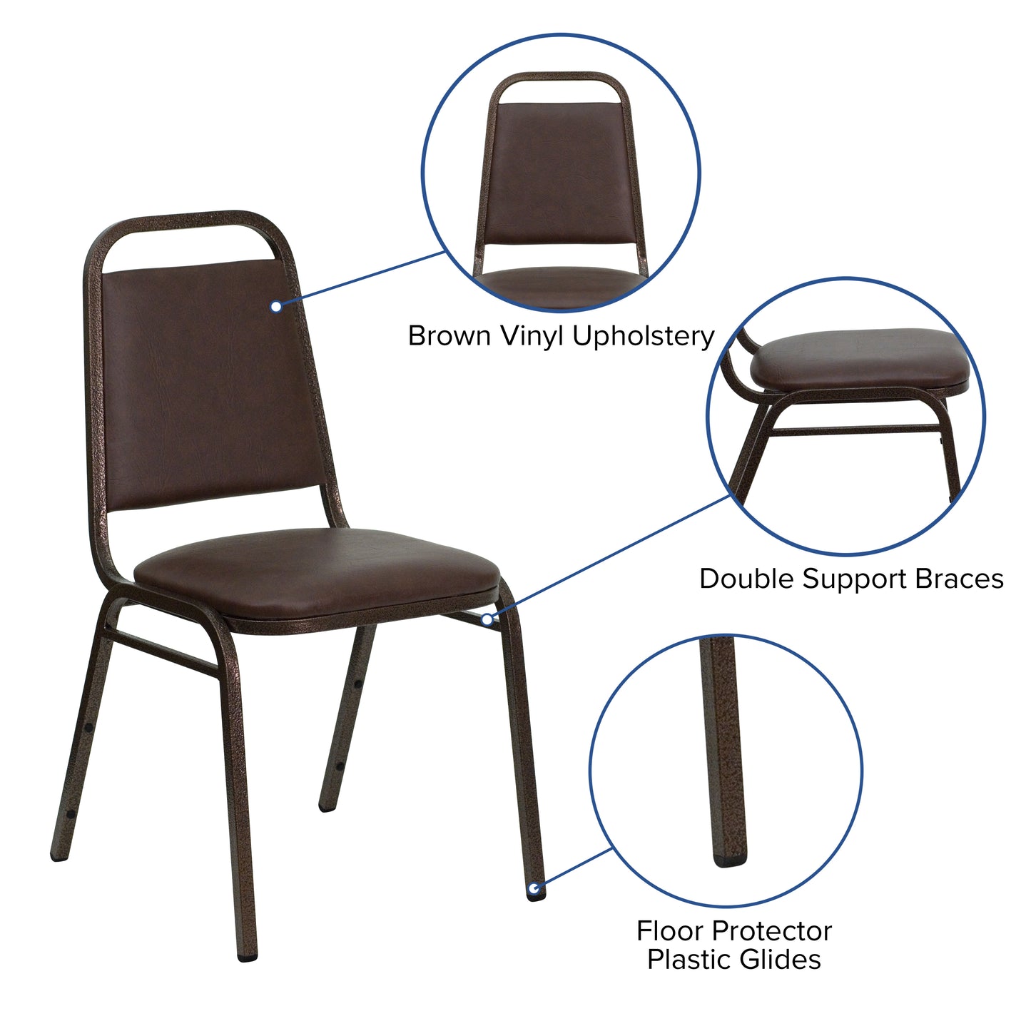 HERCULES Series Trapezoidal Back Stacking Banquet Chair in Brown Vinyl - Copper Vein Frame Brown Vinyl/Copper Vein Frame FD-BHF-2-BN-GG