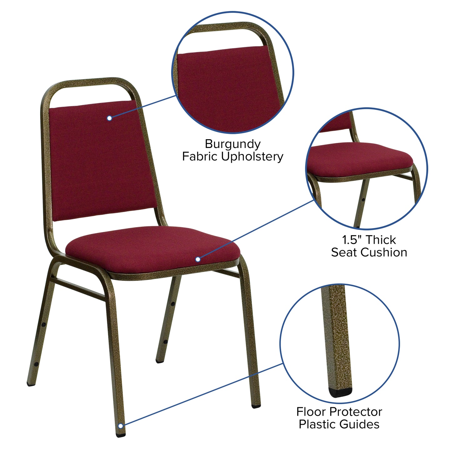 HERCULES Series Trapezoidal Back Stacking Banquet Chair in Burgundy Fabric - Gold Vein Frame Burgundy Fabric/Gold Vein Frame