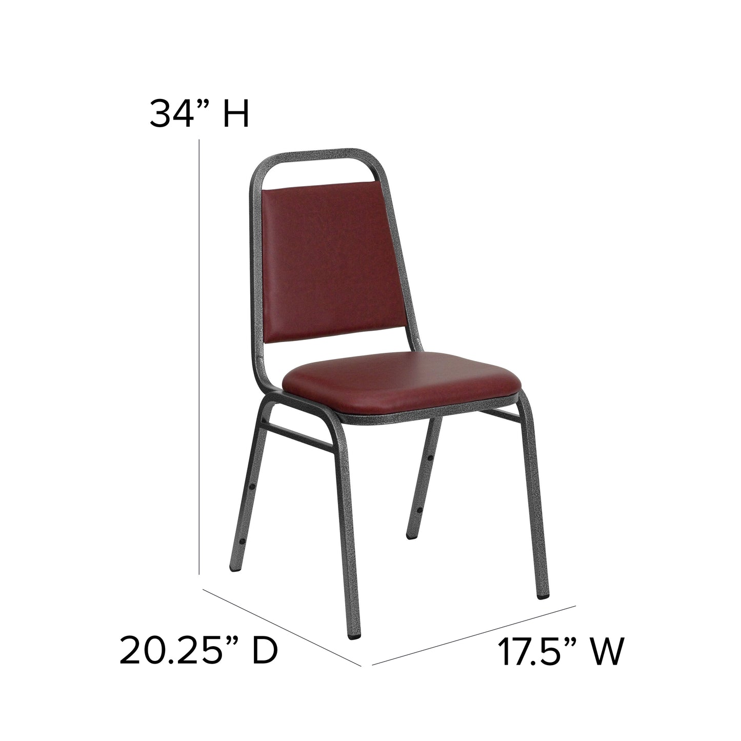 HERCULES Series Trapezoidal Back Stacking Banquet Chair in Burgundy Vinyl - Silver Vein Frame Burgundy Vinyl/Silver Vein Frame