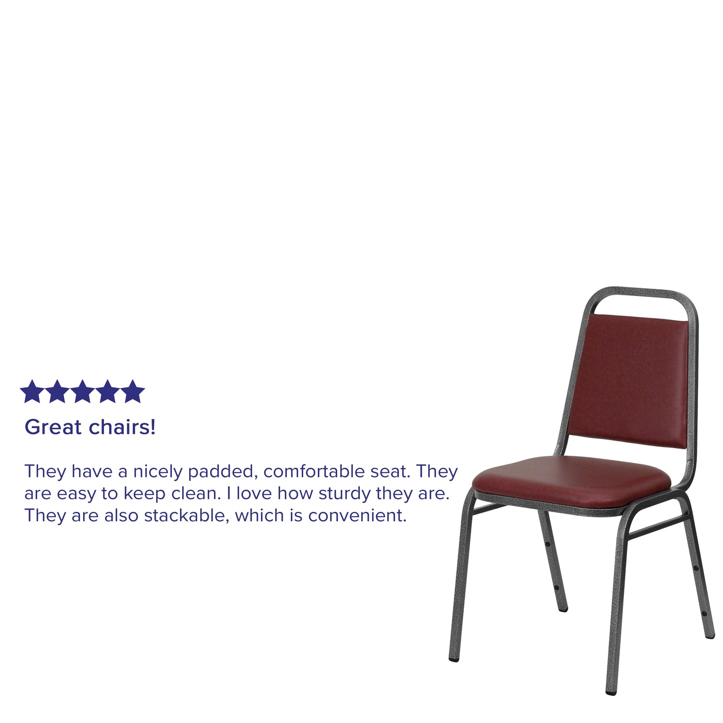 HERCULES Series Trapezoidal Back Stacking Banquet Chair in Burgundy Vinyl - Silver Vein Frame Burgundy Vinyl/Silver Vein Frame