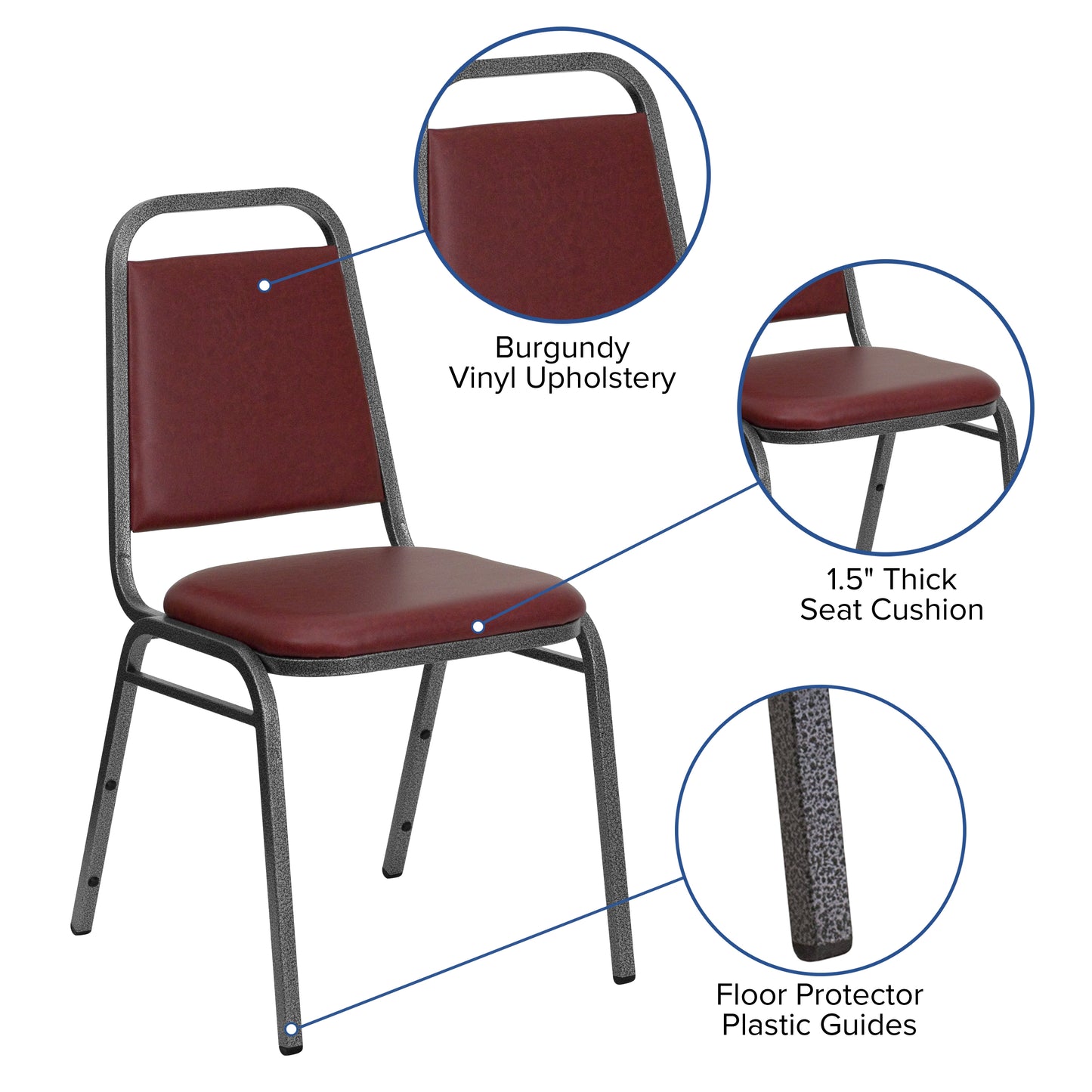 HERCULES Series Trapezoidal Back Stacking Banquet Chair in Burgundy Vinyl - Silver Vein Frame Burgundy Vinyl/Silver Vein Frame
