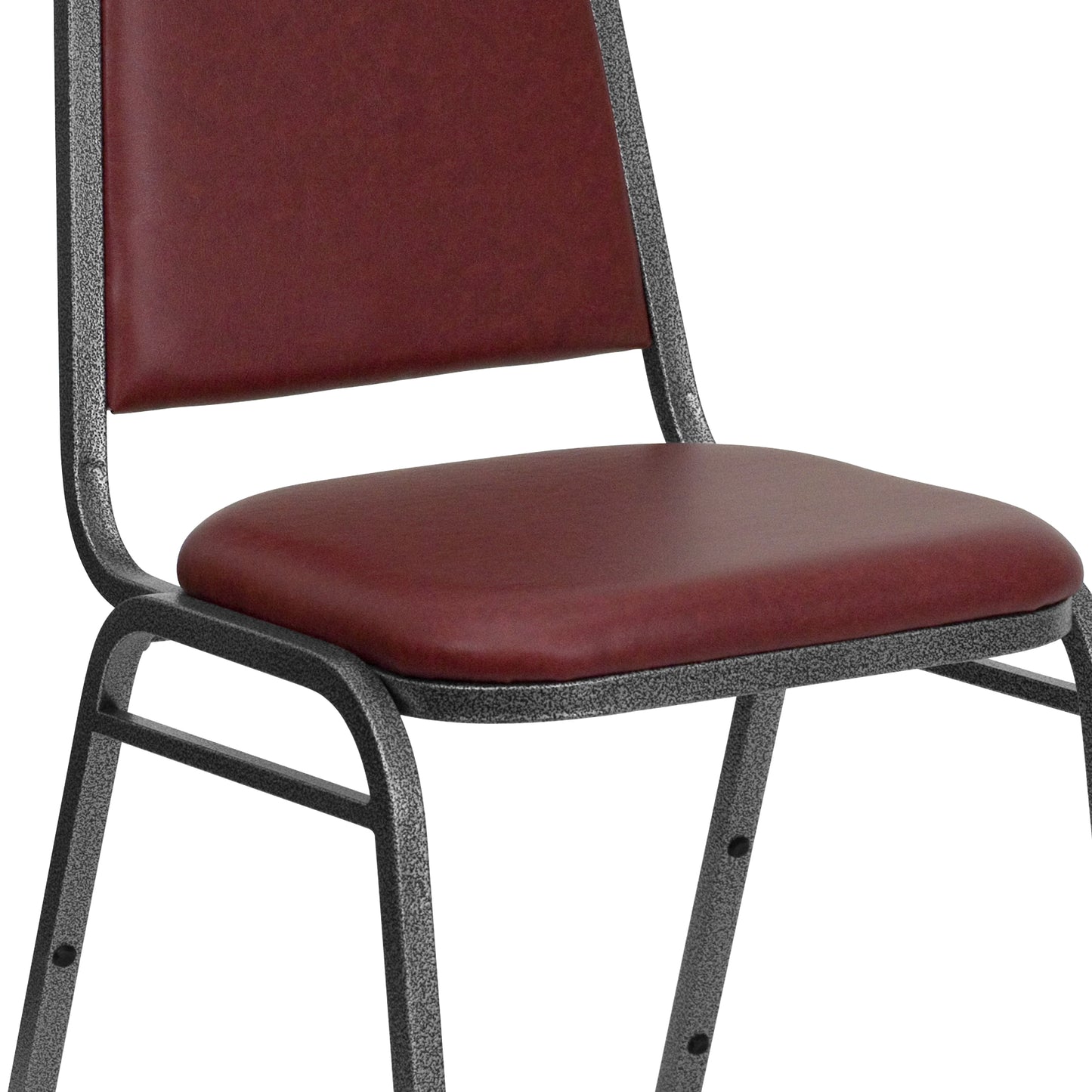 HERCULES Series Trapezoidal Back Stacking Banquet Chair in Burgundy Vinyl - Silver Vein Frame Burgundy Vinyl/Silver Vein Frame