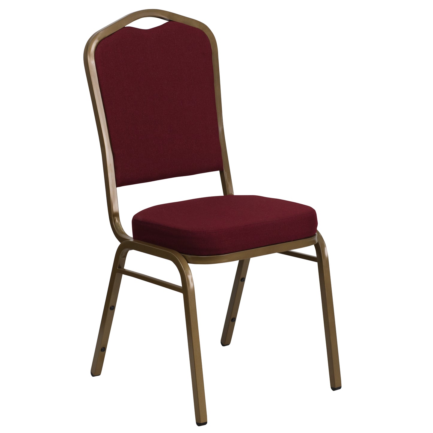 HERCULES Series Crown Back Stacking Banquet Chair in Burgundy Fabric - Gold Frame Burgundy Fabric/Gold Frame