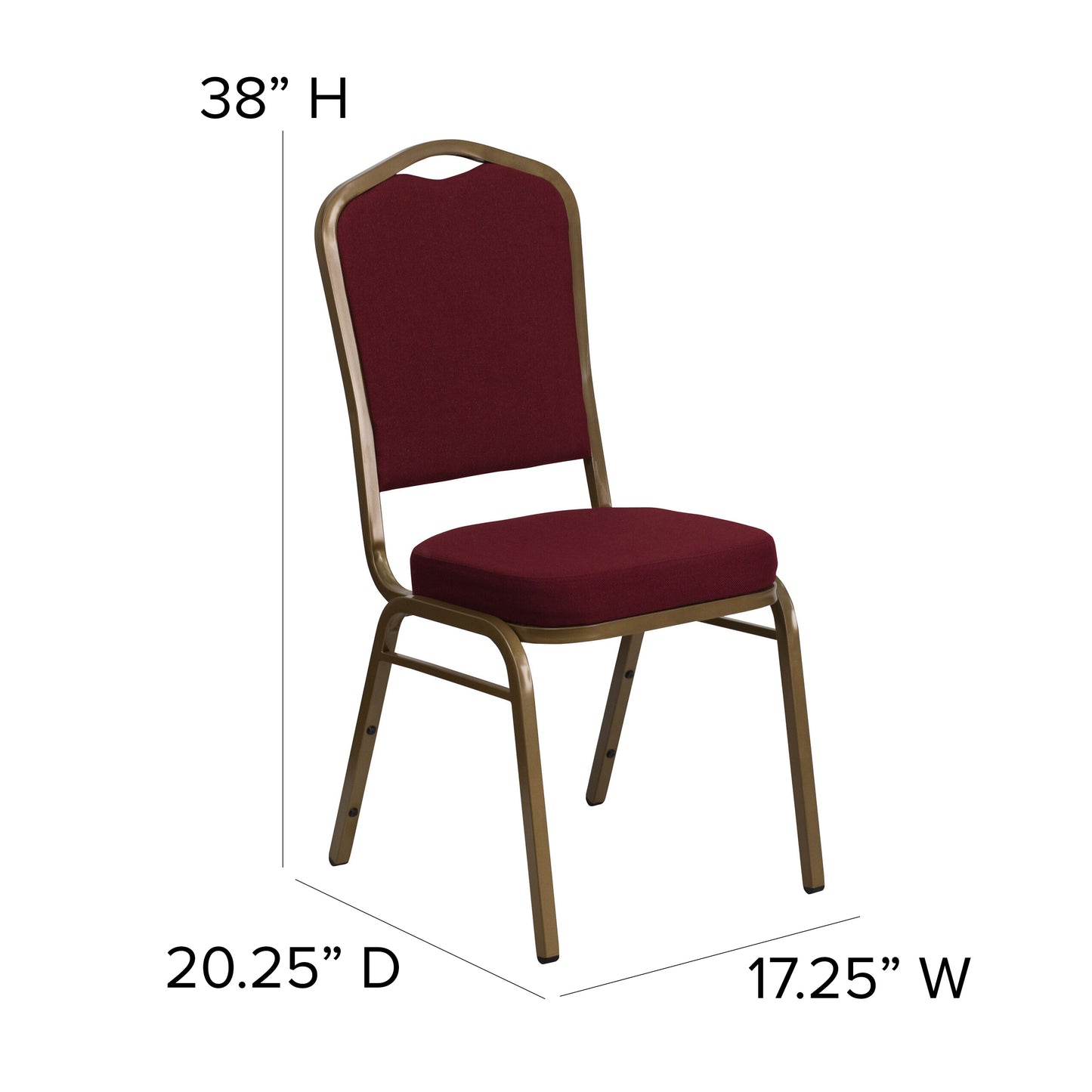 HERCULES Series Crown Back Stacking Banquet Chair in Burgundy Fabric - Gold Frame Burgundy Fabric/Gold Frame