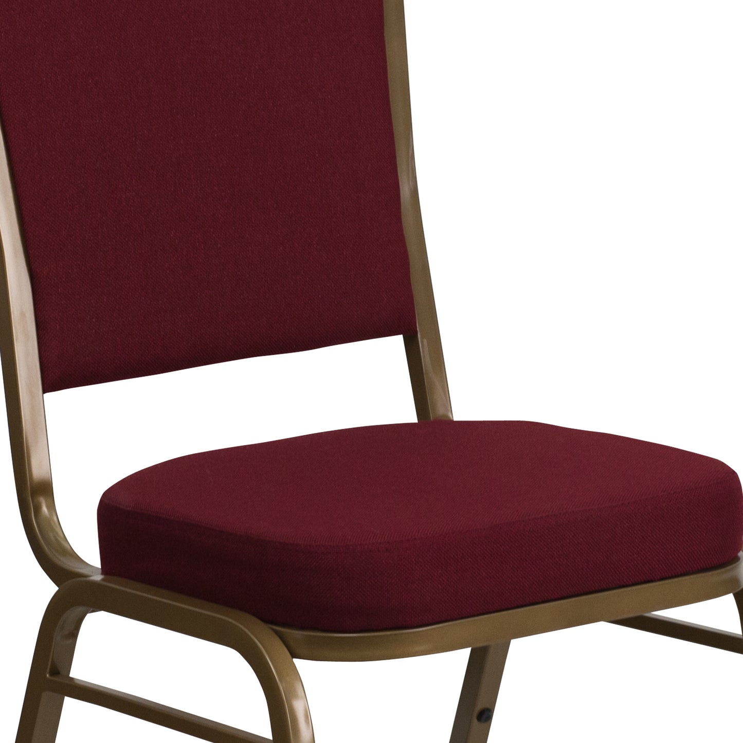 HERCULES Series Crown Back Stacking Banquet Chair in Burgundy Fabric - Gold Frame Burgundy Fabric/Gold Frame