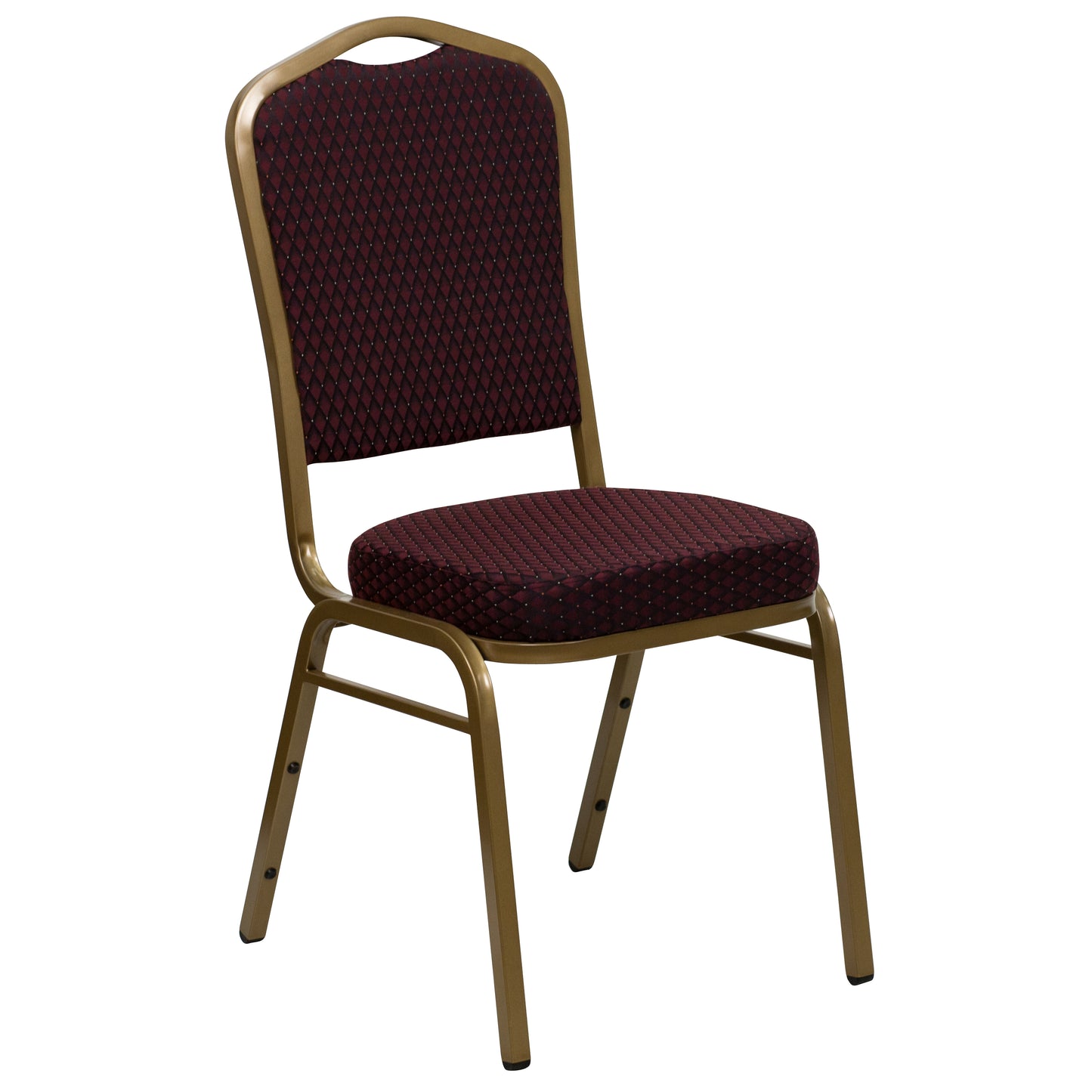 HERCULES Series Crown Back Stacking Banquet Chair in Burgundy Patterned Fabric - Gold Frame Burgundy Patterned Fabric/Gold Frame