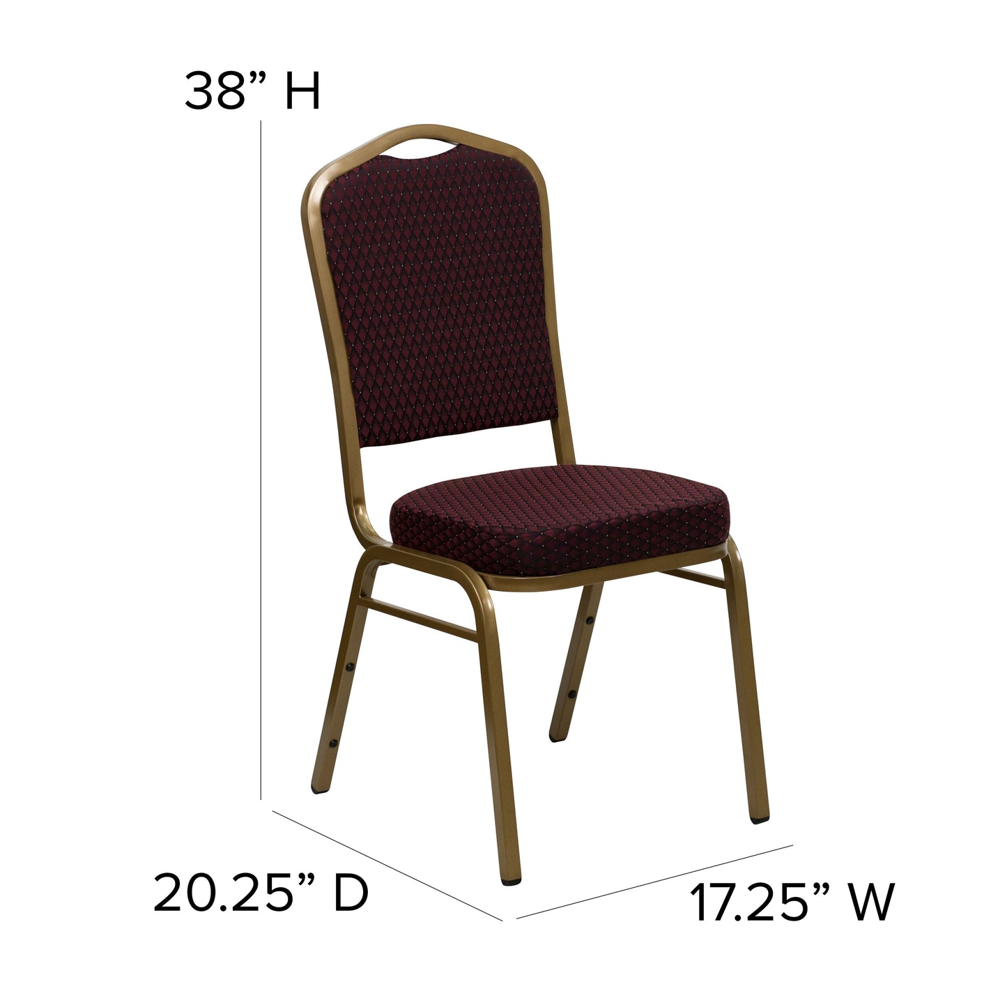 HERCULES Series Crown Back Stacking Banquet Chair in Burgundy Patterned Fabric - Gold Frame Burgundy Patterned Fabric/Gold Frame