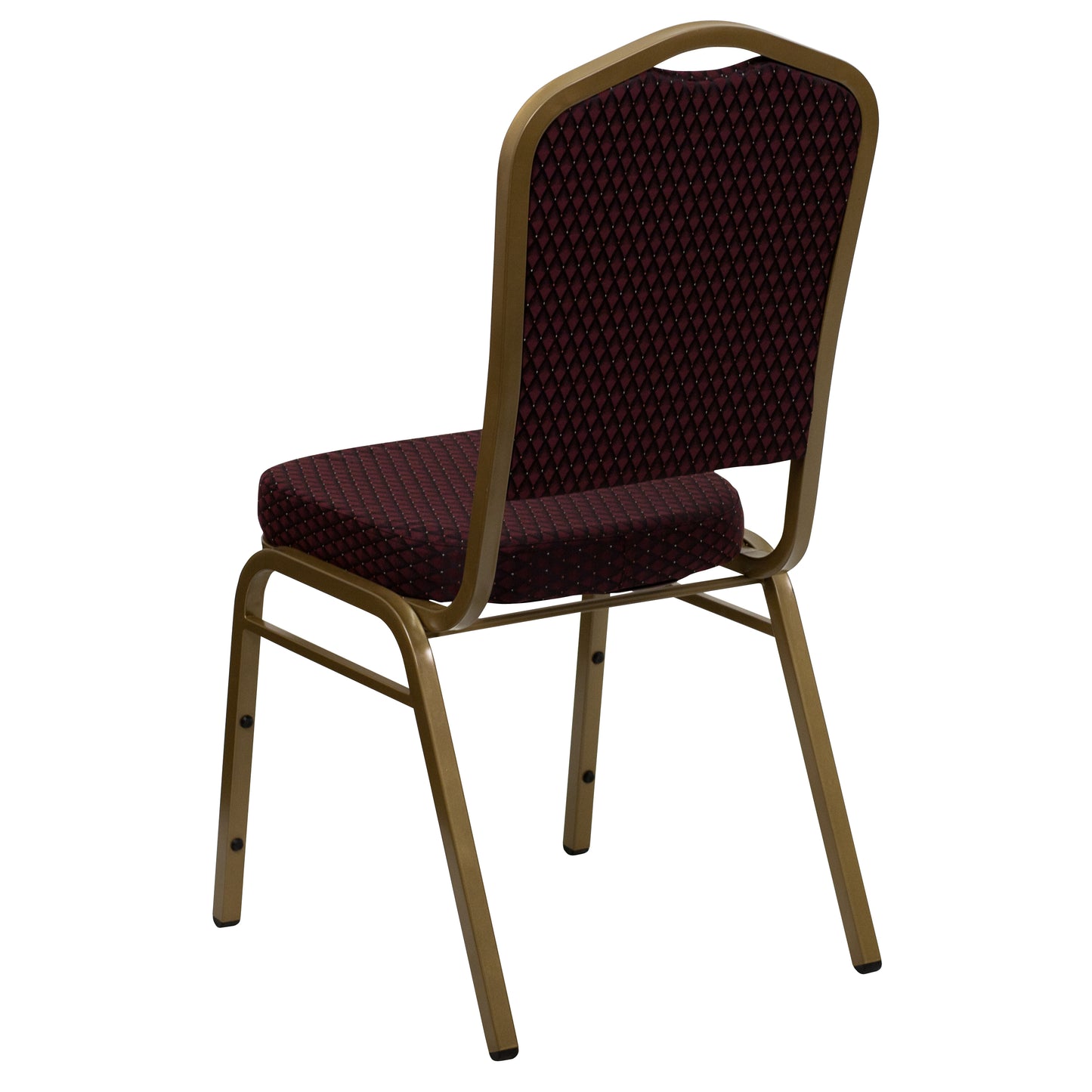 HERCULES Series Crown Back Stacking Banquet Chair in Burgundy Patterned Fabric - Gold Frame Burgundy Patterned Fabric/Gold Frame