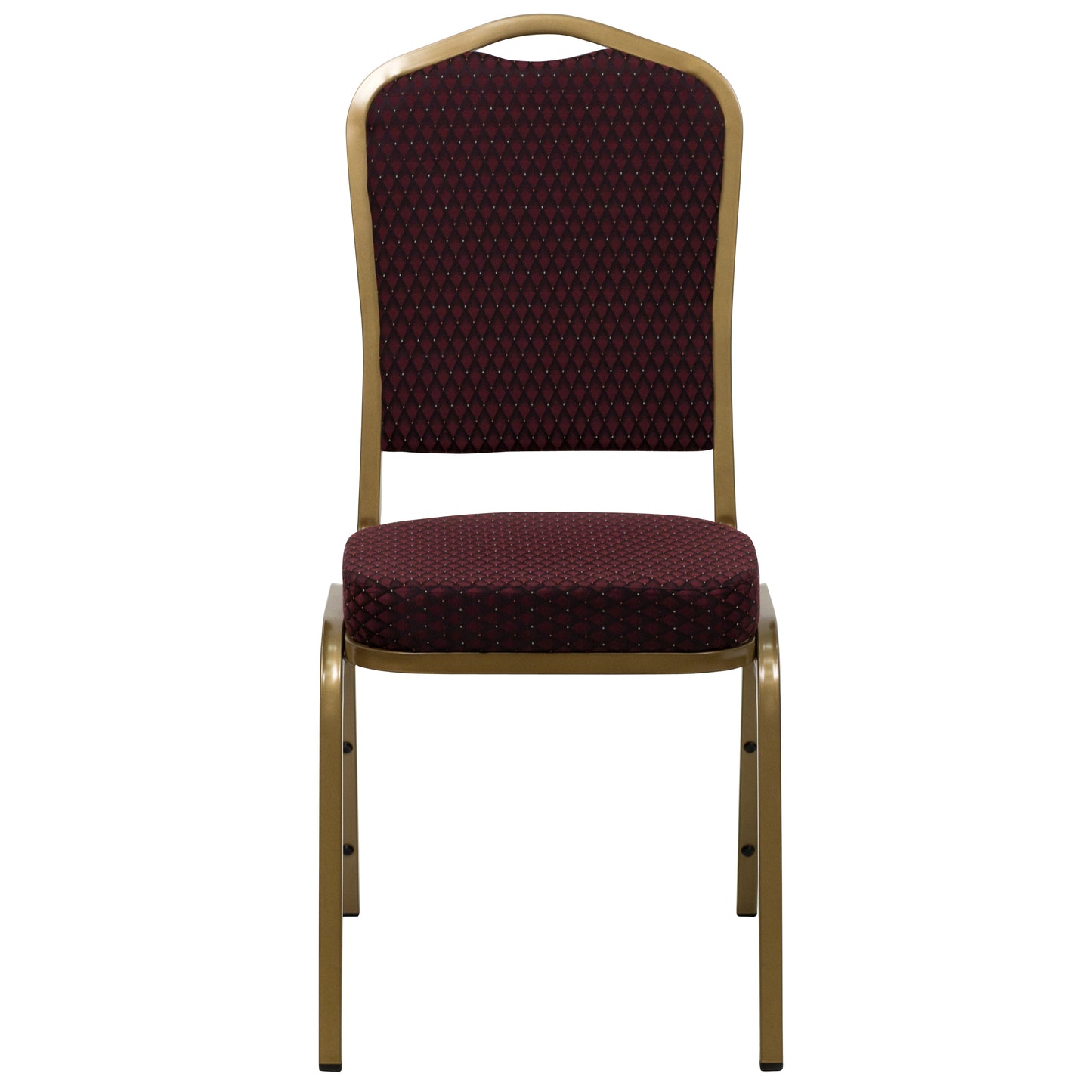 HERCULES Series Crown Back Stacking Banquet Chair in Burgundy Patterned Fabric - Gold Frame Burgundy Patterned Fabric/Gold Frame