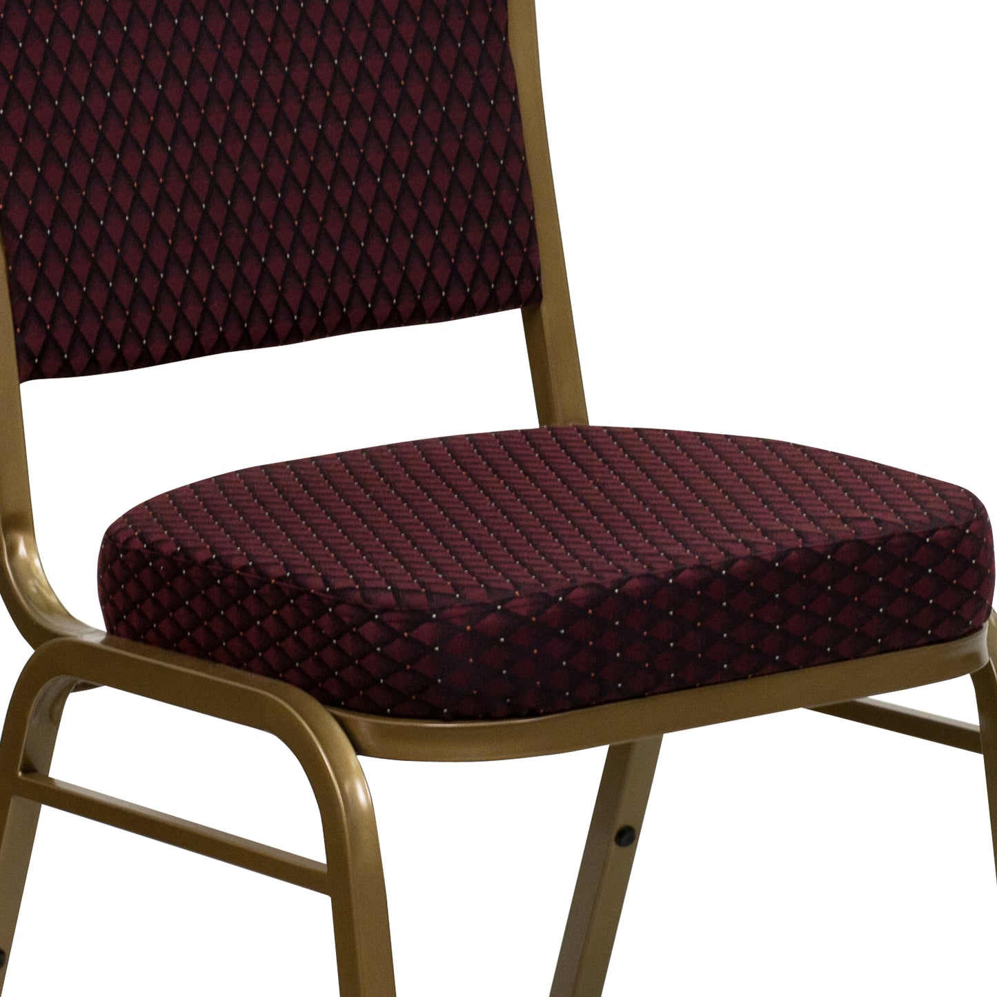 HERCULES Series Crown Back Stacking Banquet Chair in Burgundy Patterned Fabric - Gold Frame Burgundy Patterned Fabric/Gold Frame