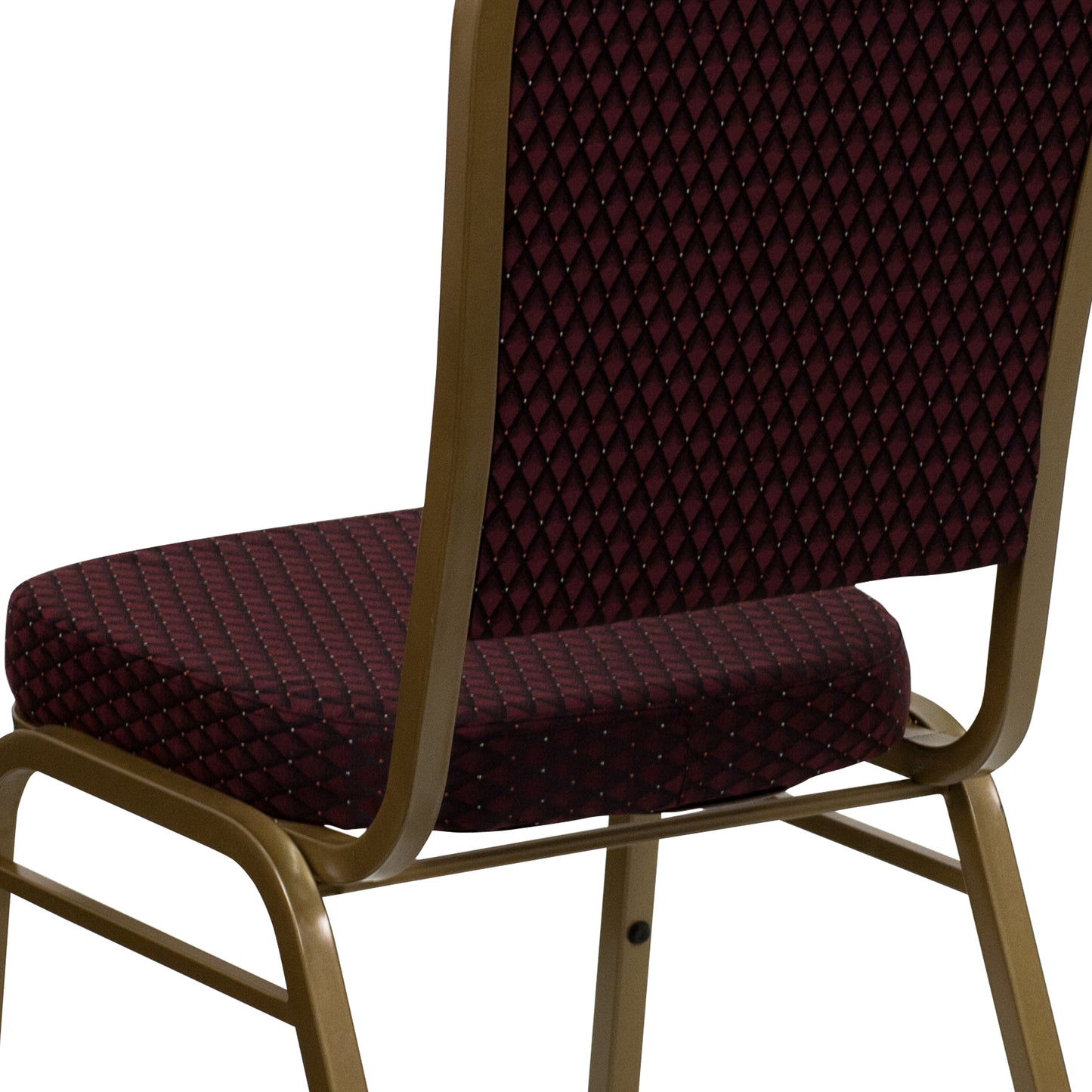 HERCULES Series Crown Back Stacking Banquet Chair in Burgundy Patterned Fabric - Gold Frame Burgundy Patterned Fabric/Gold Frame