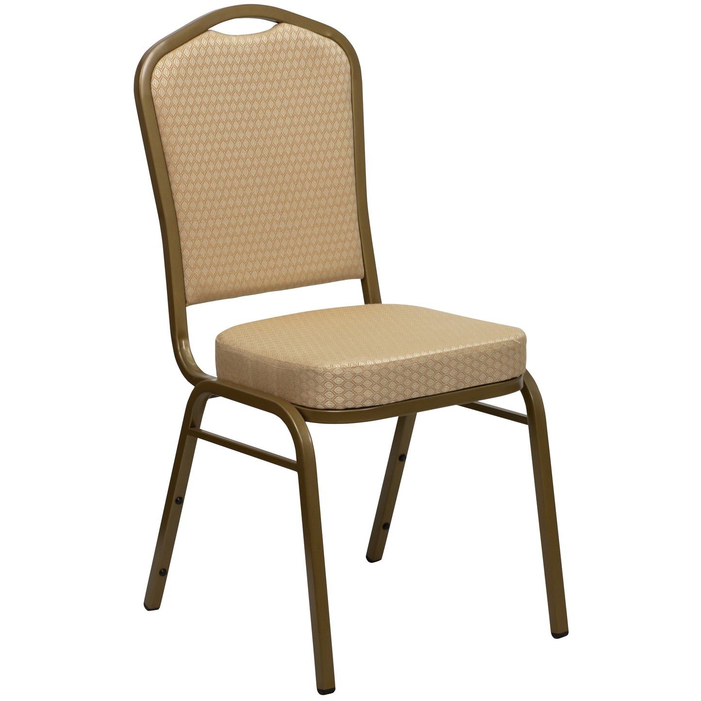 HERCULES Series Crown Back Stacking Banquet Chair in Beige Patterned Fabric - Gold Frame Beige Patterned Fabric/Gold Frame