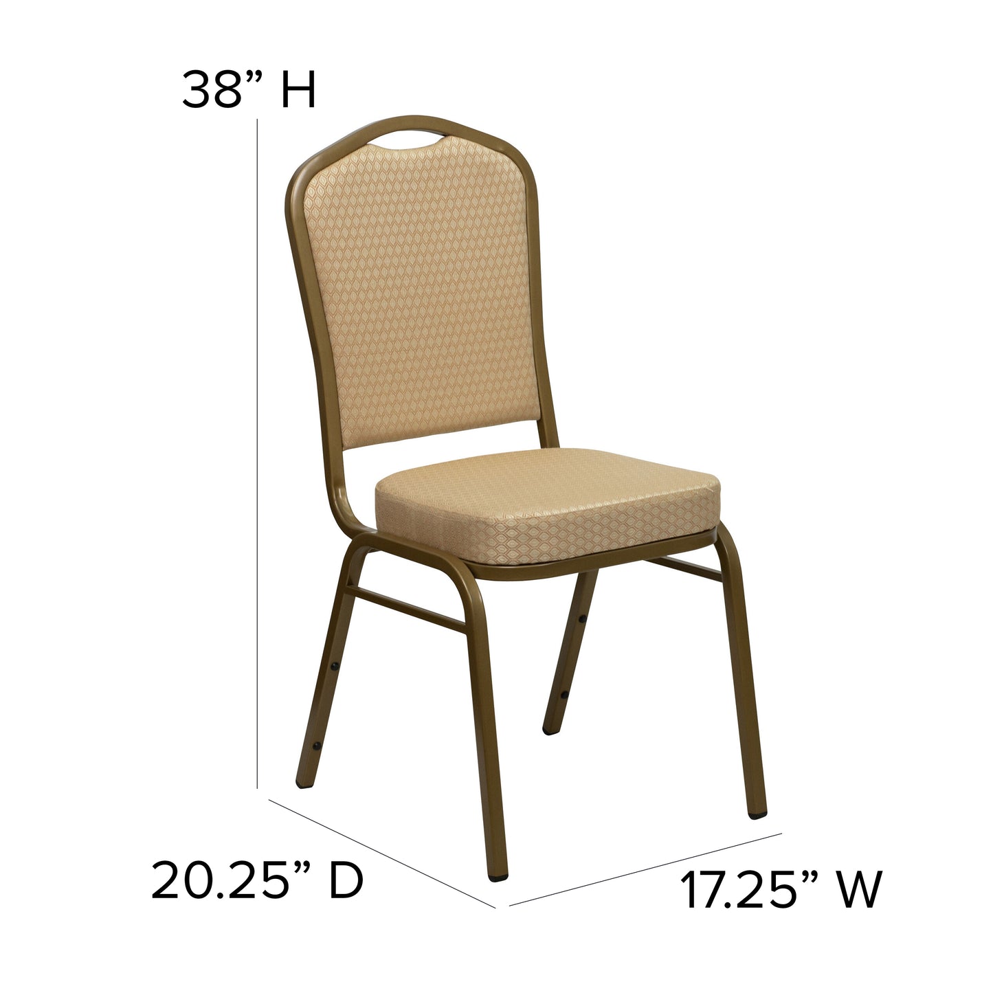 HERCULES Series Crown Back Stacking Banquet Chair in Beige Patterned Fabric - Gold Frame Beige Patterned Fabric/Gold Frame