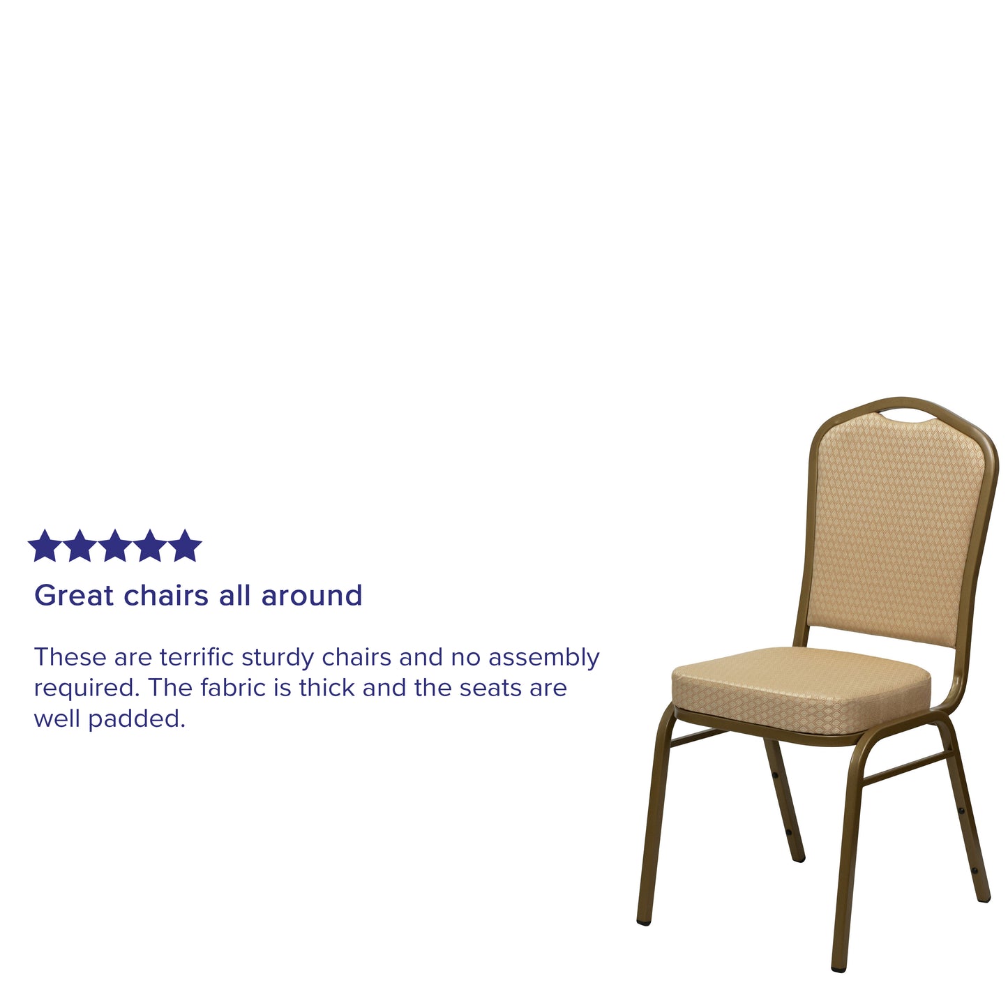 HERCULES Series Crown Back Stacking Banquet Chair in Beige Patterned Fabric - Gold Frame Beige Patterned Fabric/Gold Frame
