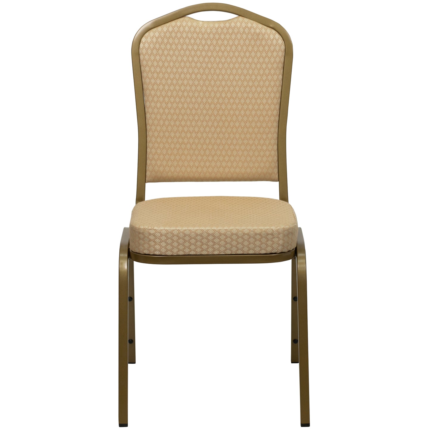 HERCULES Series Crown Back Stacking Banquet Chair in Beige Patterned Fabric - Gold Frame Beige Patterned Fabric/Gold Frame