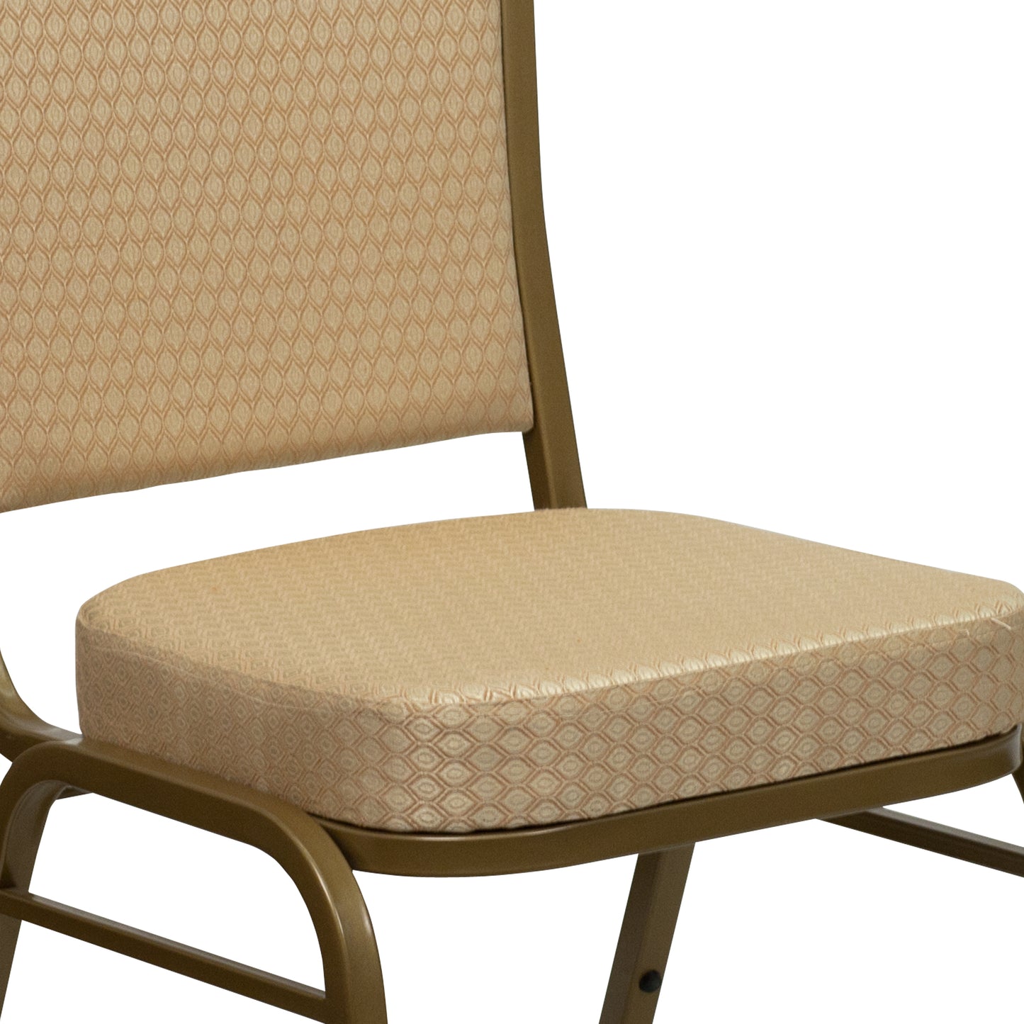 HERCULES Series Crown Back Stacking Banquet Chair in Beige Patterned Fabric - Gold Frame Beige Patterned Fabric/Gold Frame