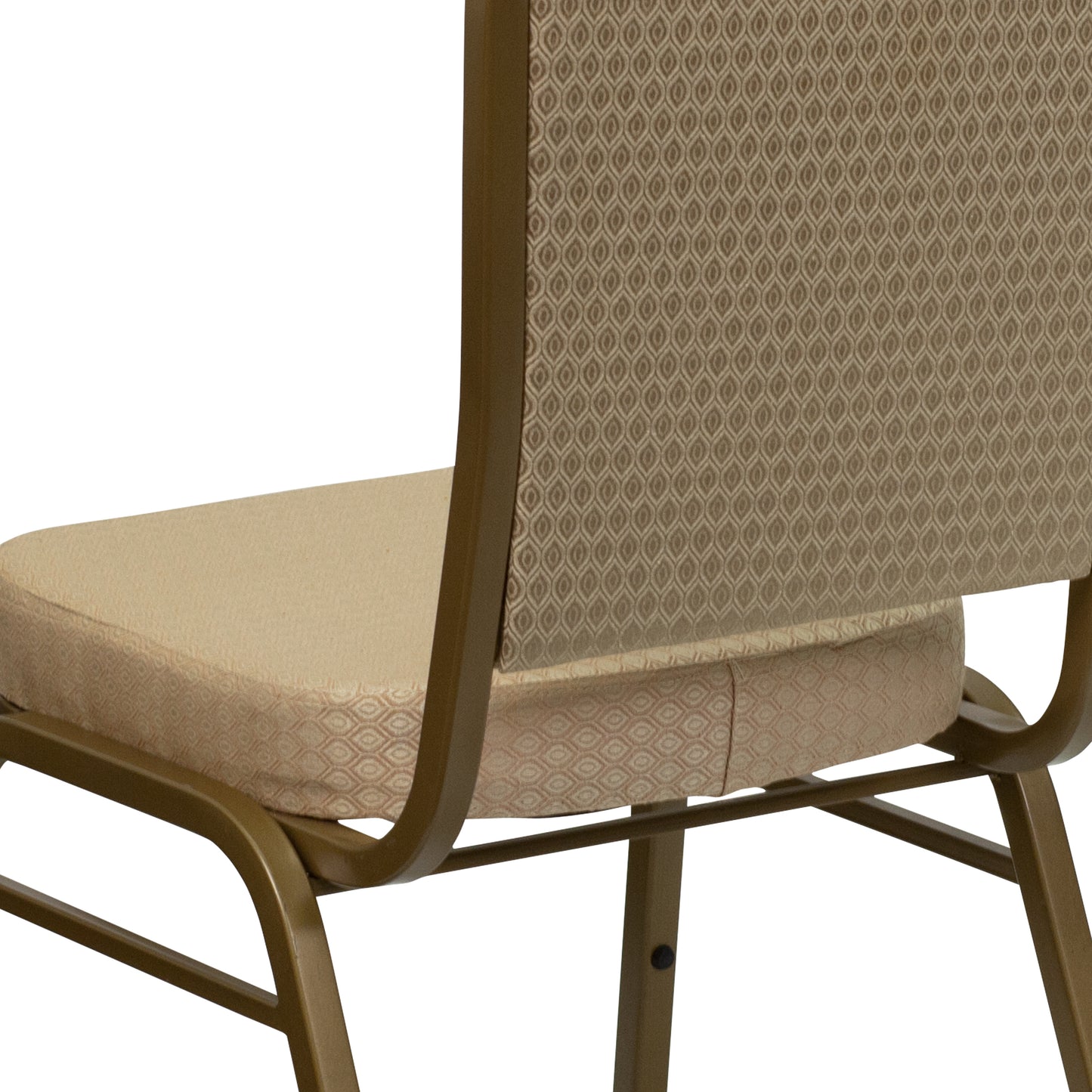 HERCULES Series Crown Back Stacking Banquet Chair in Beige Patterned Fabric - Gold Frame Beige Patterned Fabric/Gold Frame