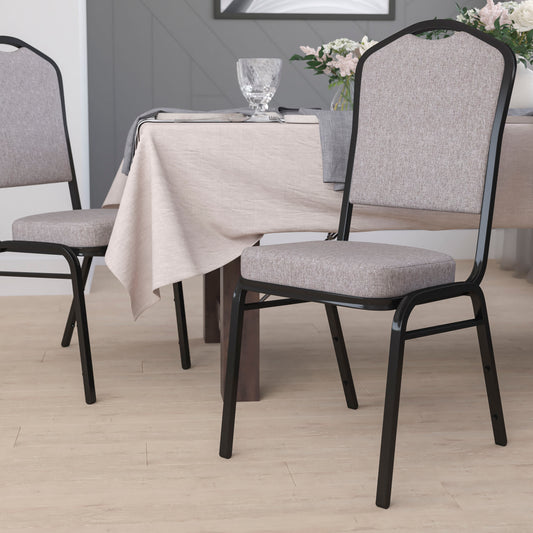 HERCULES Series Crown Back Stacking Banquet Chair in Gray Fabric - Black Frame Gray Fabric/Black Frame