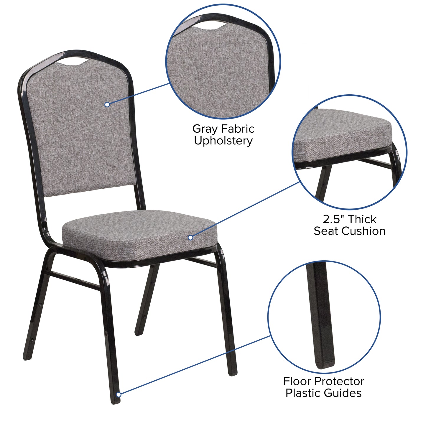 HERCULES Series Crown Back Stacking Banquet Chair in Gray Fabric - Black Frame Gray Fabric/Black Frame FD-C01-B-5-GG