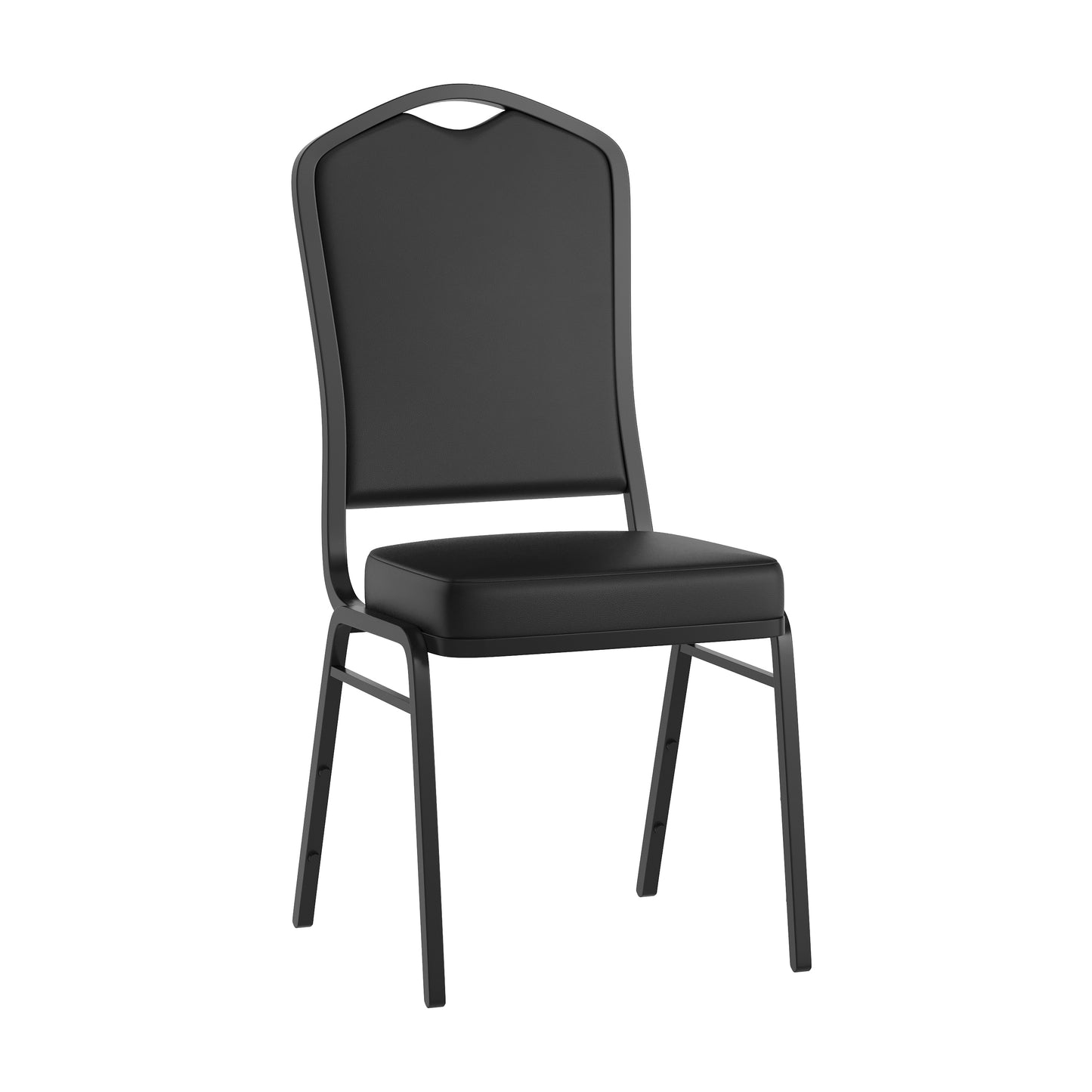 HERCULES Series Crown Back Stacking Banquet Chair in Black Vinyl - Black Frame Black Vinyl/Black Frame