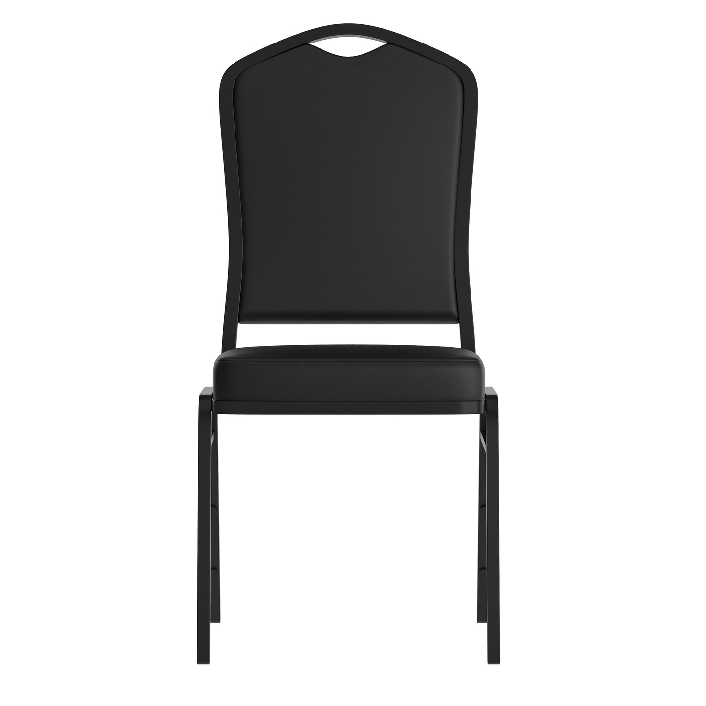 HERCULES Series Crown Back Stacking Banquet Chair in Black Vinyl - Black Frame Black Vinyl/Black Frame