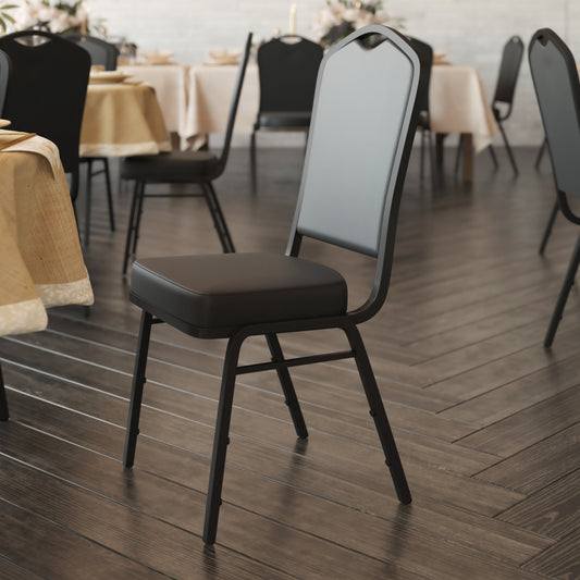 HERCULES Series Crown Back Stacking Banquet Chair in Black Vinyl - Black Frame Black Vinyl/Black Frame