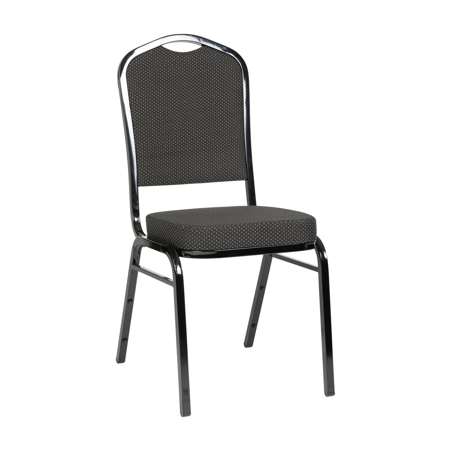 HERCULES Series Crown Back Stacking Banquet Chair in Black Dot Patterned Fabric - Black Frame Black Dot Patterned Fabric/Black Frame