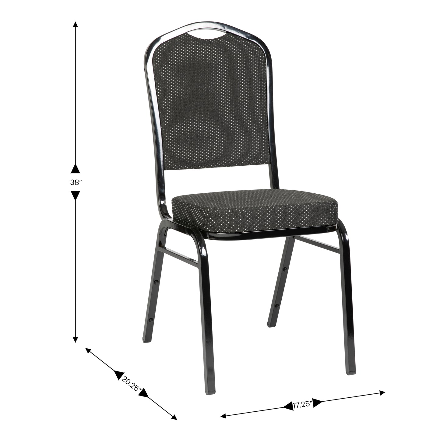 HERCULES Series Crown Back Stacking Banquet Chair in Black Dot Patterned Fabric - Black Frame Black Dot Patterned Fabric/Black Frame