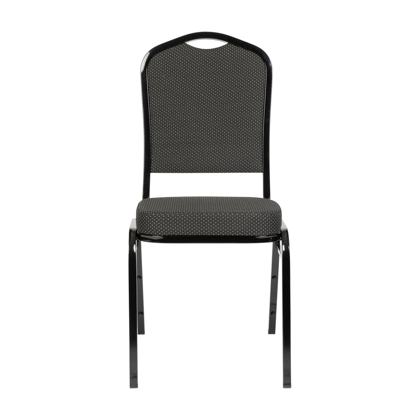 HERCULES Series Crown Back Stacking Banquet Chair in Black Dot Patterned Fabric - Black Frame Black Dot Patterned Fabric/Black Frame