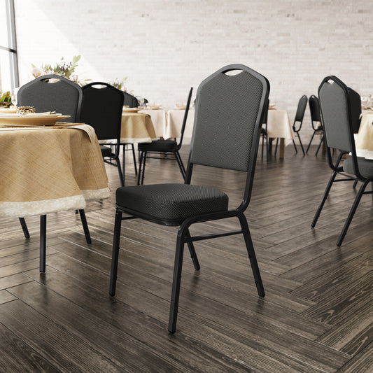 HERCULES Series Crown Back Stacking Banquet Chair in Black Dot Patterned Fabric - Black Frame Black Dot Patterned Fabric/Black Frame